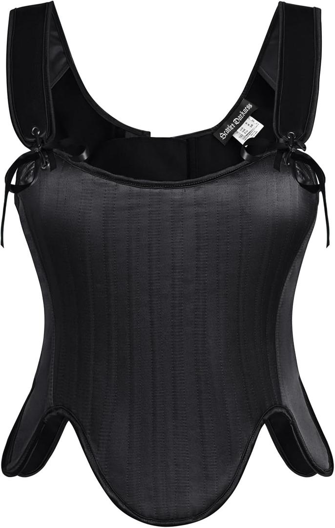 Scarlet Darkness Corset Tops for Women Renaissance Overbust Bustier Bodice with Zipper (12, Black)