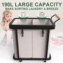 190L (50 Gal) Extra Large Fashion Laundry Hamper 2 Section with Lid, Rolling Laundry Basket Hamper with Handle, Laundry Organizer Storage Cart with Sturdy Metal Frame for Laundry Room, Hotel, White