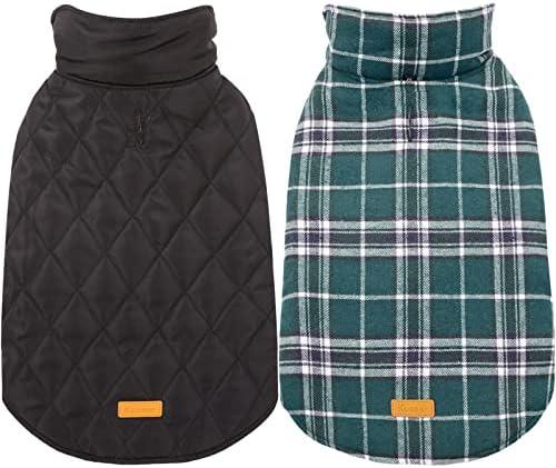 Kuoser Warm Dog Coat, Reversible Dog Jacket Waterproof Dog Winter Coat British Style Plaid Dog Clothes Pet Dog Cold Weather Coats Cozy Snow Jacket Vest for Small Medium Large Dogs Green XXL