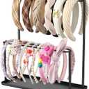 Headband Holder Organizer Metal 2-Tier with Tray: Hair Accessories Display Stand Storage Hairband Rack Necklace Stand Home Bedroom for Girls Women, Black