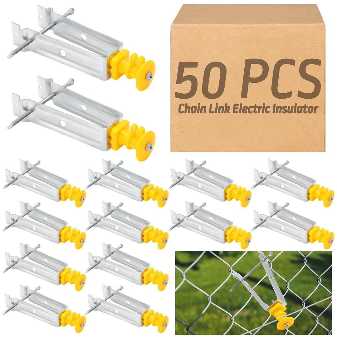 Tondiamo Chain Link Insulator Electric Fence Stainless Steel Insulator T Post Extender Wire Holders for Chain Link and Studded T & U-posts Tubing(Yellow,50 Pcs)