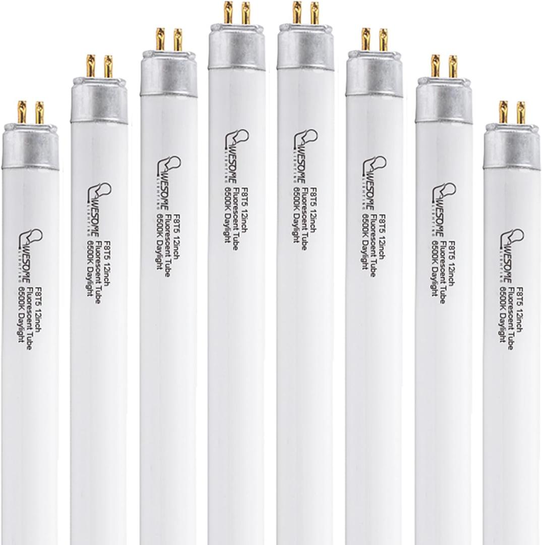 8 Pack 12 Inch F8T5/DL Fluorescent Light Bulb, 6500K Daylight, T5 8 Watts Fluorescent Replacement Bulb for Counter and Cabinet Fixture, G5 Base