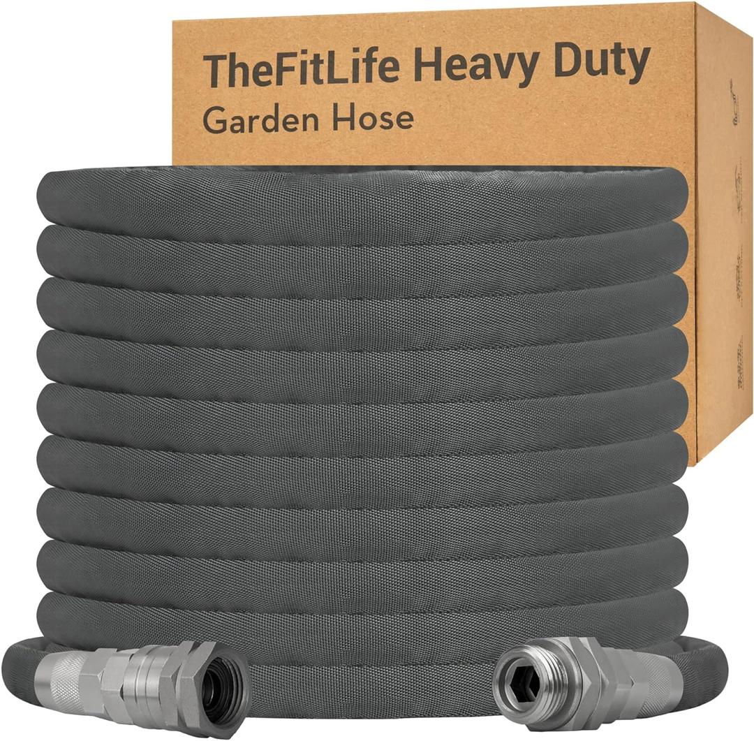 TheFitLife Flexible Garden Hose - Non-Expandable Water Hose with 3/4" Swivel Metal Fittings, 1/2" Diameter. Leak-Proof, Kink-Free, Lightweight, Easy Storage, for Outdoor Use (50FT)