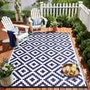 OLANLY Waterproof Outdoor Rug 6x9 ft, Outdoor Plastic Straw Rug for Camping, RV Mat Outside, Indoor Outdoor Carpet for Porch, Deck, Backyard, Balcony, Picnic, Navy & White (6' x 9', Navy Blue & White)