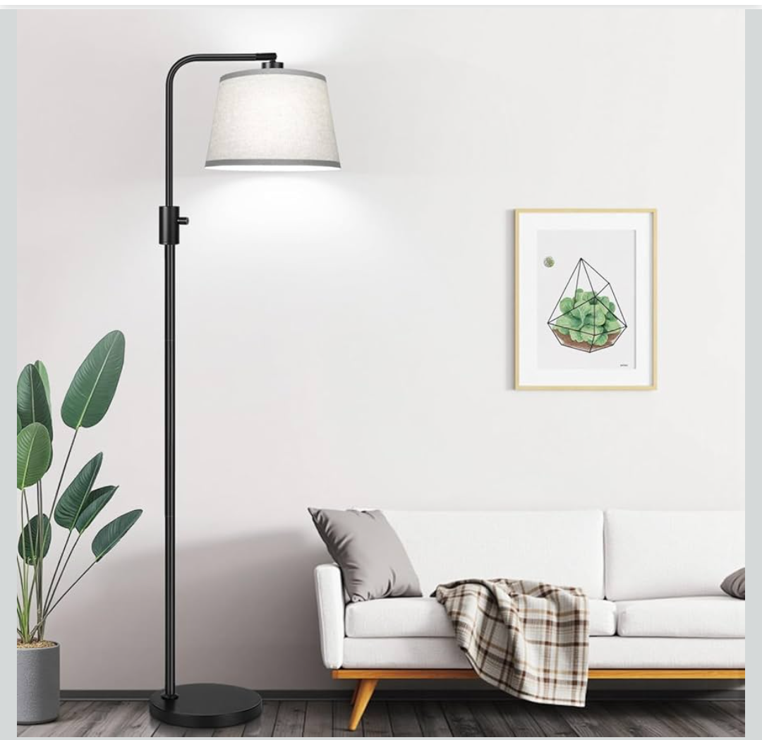 Dimmable Floor Lamp, 1000 Lumens LED Edison Bulb Included, Arc Floor Lamps for Living Room Modern Standing Lamp with Gray Shade, Tall Lamps for Living Room Bedroom Office Dining Room
