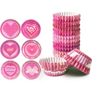 qiqee Valentine Cupcake Liners 300PCS Muffin Liners 6 Designs Birthday Cupcake Papers Baking Cups For Valentine's Day(Mini Size)