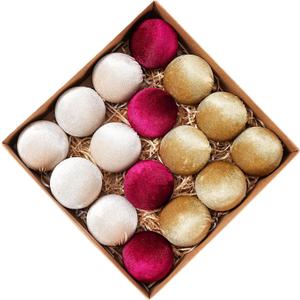 Velvet Ornaments for Christmas Tree 16 Pack 3.15" Velvet Christmas Ball Set, Luxurious Holiday Tree Ornaments for Home Decor, Burgundy Brown