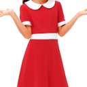 Girls Holiday A-Line Veruce Dress Halloween Annei Short Dress with Collar Salt Vintage Outfit 9-10 Years Red