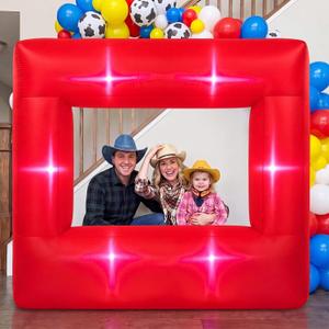 Soulchen 6x5 Ft Inflatable Story Photo Frame, LED Birthday Backdrop Red | Cartoon Theme Party Decor with Air Blower, Built-in LED Lights, Blow up Frame Backdrop for Kids Birthday Photo Booth Props