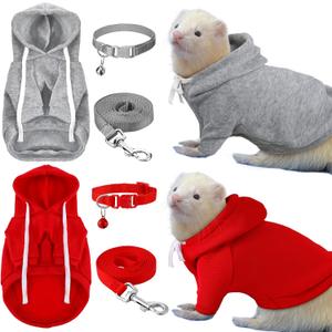 Foaincore 6 Pcs Ferret Clothes Accessories Include Ferret Leash and Harness Set Safe Pet Collar with Bell Small Soft Pet Sweater for Guinea Pig Hamster Chinchilla Teacup Chihuahua Grey and Red, S