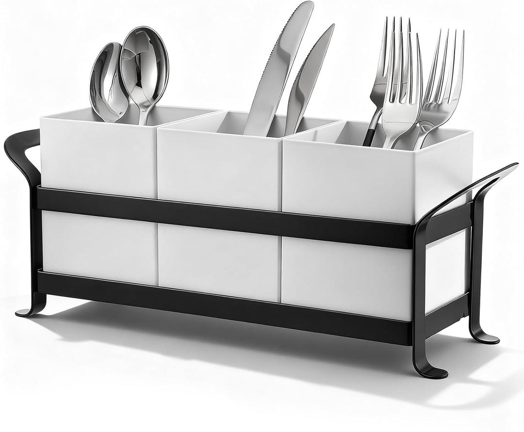 White Kitchen Utensil Holder Silverware Caddy for Party Countertop Silverware Holder 3pcs Bins Set Compact Versatile Utensil Caddy Metal Rack Utensils Holders for Kitchen Table Cabinet Spoon Fork