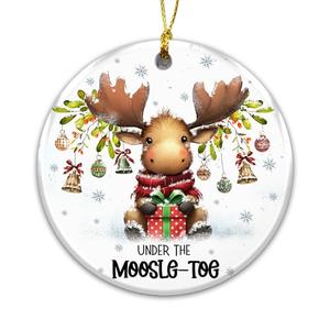 Moose Ornament - Under The Moosle-Toe Christmas Ornament – Cute Moose Ceramic Holiday Decoration with Present & Mistletoe, Moose Lover Gift, Farmhouse Rustic Tree Décor Keepsake 2025