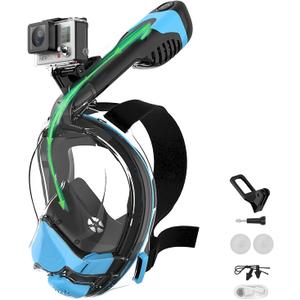 Electric Full Face Snorkel Mask Adult, Snorkeling Gear for Adults with 180 Panoramic View and Latest Dry Top System, Patented Airflow System with Fan Assistance (Large/X-Large, Black Blue)