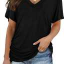 Women's V Neck T Shirts Short Sleeve Summer Casual Loose Dolman Tops with Side Shirring, Size XL 