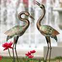 Shorayn Garden Crane Statues, Blue Heron Sculptures for Outdoor, Cranes Decor Metal Bird, Patina Garden Art Lawn Ornaments for Yard Patio Porch Outside Decorations