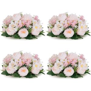 Flower Balls for Centerpieces Wedding Rose - 4 Pcs Artificial Centerpieces Flower, Small Rose Balls for Centerpieces, Fake Flower Ball Arrangement Bouquet for Party, Anniversary, Home, Pink & Purple