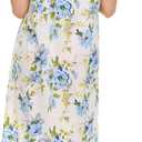 JEFFRICO 2 Pack Long Nightgowns for Women - Short Sleeve Soft Womens Nightgowns & Sleepshirts (Large, Blue Green Hibiscus)