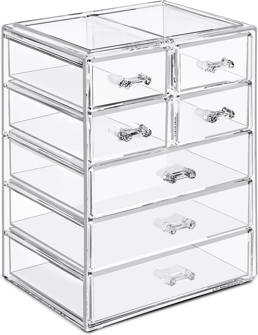 Sorbus Acrylic Makeup Organizer Set, 7-Drawer Vanity & Countertop Cosmetic Storage with Small & Wide Drawers, Clear Makeup Storage for Brushes, Lipsticks, Jewelry Holiday Gift for Women & Teens