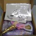 Janinka 3 Pcs Halloween Unicorn Wig Mermaid Face Jewels Set Long Curly Wavy Rainbow Hair Wig Unicorn Party Supplies Rhinestones Eyes Gems Stickers for Cosplay Music Festival, Theme Parties