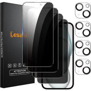 4+4 Pack Privacy Screen Protector for iPhone 15 Plus 6.7-Inch with 4 Pack Camera Lens Protector, Anti Spy Tempered Glass Film 9H Hardness Case Friendly