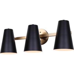 Canarm Harken 3-Light Vanity Fixture  Matte Black & Gold, Modern Mid-Century Bathroom Wall Light, Easy Install