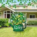 Metal St Patricks Day Decoration Outdoor Green Shamrock Leprechaun Yard Sign Stake 14.2 Inches Welcome Irish Mason Jar Yard Decor Clover Lawn Decor for Home Garden Patio Lawn