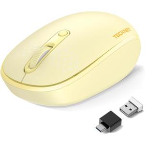 TECKNET Bluetooth Wireless Mouse (BT5.0/3.0 & 2.4G) Silent Click Compact and Portable USB Cordless Optical Computer Mice,Bluetooth Mouse for Laptop Computer Notebook PC,Yellow