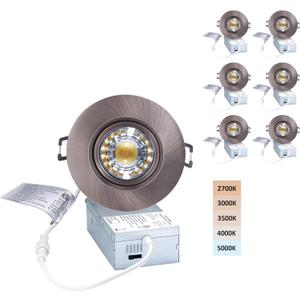 Premium Canless Recessed Gimbal Downlight Rotatable-Spotlight 5 CCT 3 Inch Eyeball Ceilling Potlight, Dimmable Recessed Lights Fixture with Junction Box, 8W, Oil Rubbed Bronze, 6P