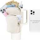 SUITMAT Water Bottle Pouch for Stanley Quencher Series Tumbler, Large Pouch Bag for Stanley Cup Accessories, Cup Backpack with Multiple Pockets for Phone, Cards, Keys (Bag Only) (Cream)