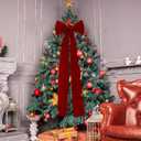 Knitgrip Extra Large Christmas Tree Topper Bows 15.7 x 47.2 Inches Giant Burgundy Christmas Velvet Decorative Bows with Long Streamers for Xmas Tree Wreath Party Holiday Farmhouse Home Decorations