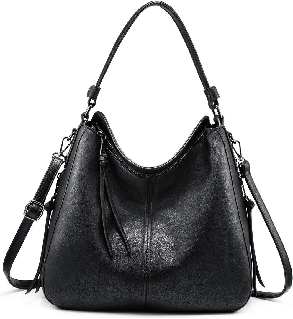 Realer Hobo Crossbody Bags for Women Designer Faux Leather Hobo Handbags Retro Large Size Shoulder Bag Bucket Purse (Large-15.2 inch, Black-gun Black Hardware15.2")