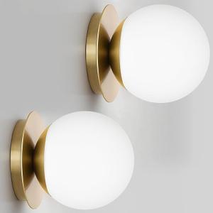 Meybiok 2 Pack Gold Wall Sconces Set of Two,Modern Bathroom Sconces with Milky Globe Glass, Sconces Wall Decor Set of 2 Wall Light for Bathroom Mirror Living Room Hallway (Bulbs not Included)