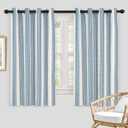 DriftAway Chris Linen Blackout Curtains with Thermal and Sound Reducing Layer 54 Inches Long for Bedroom Striped Printed Drapes Thermal Insulated Lined Window Treatments for Living Room Jean Navy