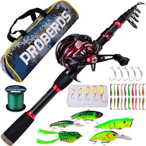Fishing Rod and Reel Combo, 6.9ft Carbon Fiber Telescopic Fishing Pole with Spinning/Baitcasting Reel Combos, Sea Saltwater Freshwater Ice Bass Fishing Tackle Set Fishing Rods Kit