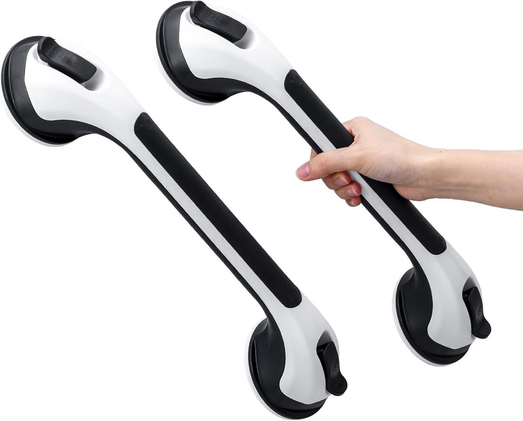 TAILI Grab Bar 2 Pack Suction Grab Bars for Bathtubs and Showers, Heavy Duty Shower Handle Removable Bath Handrails for Seniors and Elderly, Bathroom Safety Grip No Drilling Waterproof, Black (16.8")