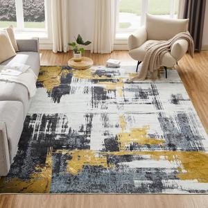 VKLiving Machine Washable 8'x10' Abstract Area Rug - Non Slip, Modern Woven, Soft Carpet for Living Room, Bedroom, Kitchen & Dining