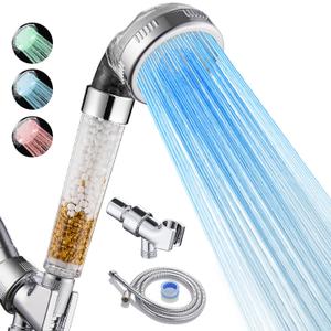 Cobbe Filtered LED Shower Head with Handheld, Color Changing, High Pressure Shower Head with Filter, Water Saving Spray Handheld Showerheads with Hose and Base for Dry Skin & Hair (3-Light)