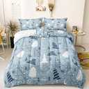Bedorm Christmas Tree Bedding Comforter Blue Winter Comforter Set Blue White Snowflake Xmas Tree Holiday Decor Cute Christmas Quilt Comforter Set King Size