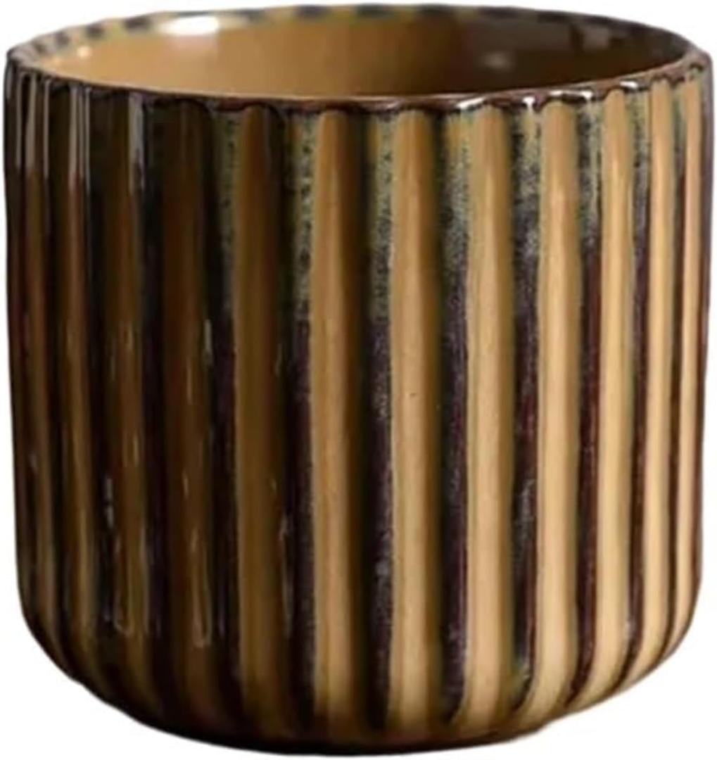 Vintage Ceramic Mug, Japanese Tea Cup 6oz Striped Cup No Handle Drinking Cup for Latte Milk Water Beverage Juice Microwave and Dishwasher Safe, Kiln Transformation Cup (Brown)