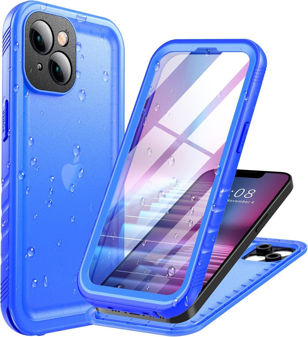 Cozycase Compatible with iPhone 14 Waterproof Case - Full Body Shockproof Dustproof Dropproof Built in Screen Protector Rugged Waterproof Case for iPhone 14 6.1 Inche Blue
