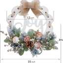 2 x idyllic 16 Inch White Wooden Welcome Wreath for Front Door- Handicraft Frame with Pine Needles Berries Shells Bow Christmas Wreath with Joy Sign Ideal Winter & Spring Decoration for Indoor & Outdoor