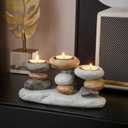 Candle Holder Taper Candles Fake Stone Candlestick Mantel Candle Stand for Home Decor, Wedding, Party and Dinning Table Centerpieces (Imitation Stone Candlestick - A)