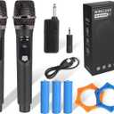 Wireless Microphone Set for Singing, Speech & Events, 2.4GHz Dual Cordless Mics with Rechargeable Receiver, 200ft Range, Metal Mic 2-Pack for Karaoke, Party, PA SystemsBlack