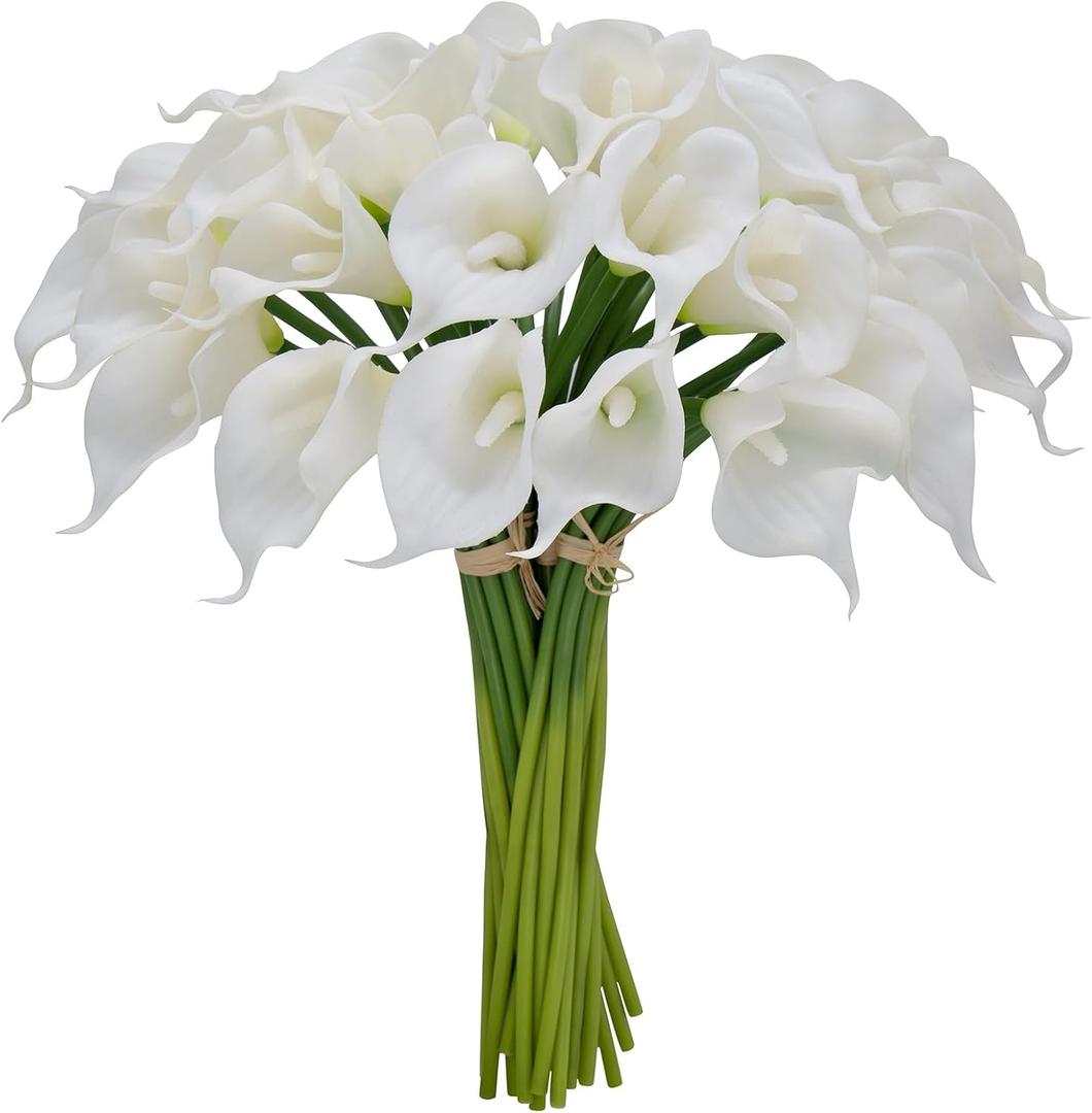 36 PCS Calla Lily Artificial Flowers,12.8'' Latex Fake Lilies for Bridal Wedding Bouquet, Home Decor,Office Party, Table Arangements (White)