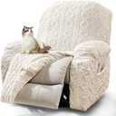 JOKIVTOU Recliner Chair Covers 4-Pieces, Soft, Stretchable, White, Modern Home Decor, Furniture Protector with Elastic Straps Bottom, Storage Pocket on Arm Cover