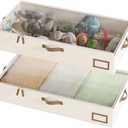 Under Bed Storage, Under Bed Storage Containers Bins for Clothes, Large Linen Underbed Closet Organization Bins, 2 Pack Collapsible Underbed Bin Dorm for Clothes, Sweater, Beige