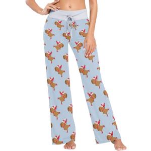 Peystean Trendy Cute Pattern Womens Comfy Lounge Casual Drawstring Girls Pajama Long Pants Girl's Yoga Sleepwear Pjs Bottom (Medium), Multi Xmas Capybaras 