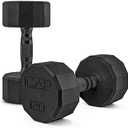 CAP 20 LB 12-Sided Rubber Coated Dumbbell Weight, Rubber Free Weights for Home Gym Strength Training, Black Oxide Handle, Pair