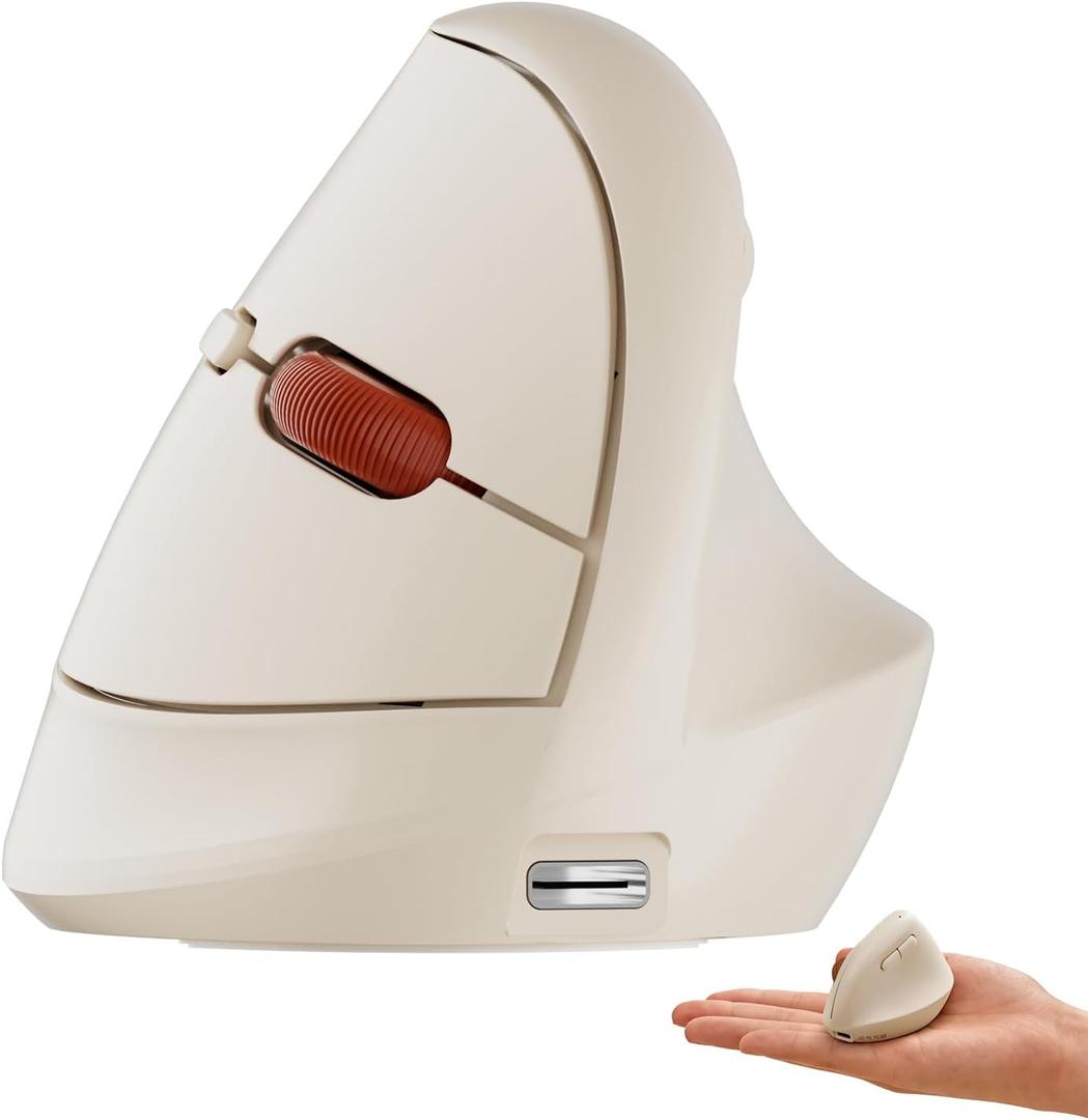 DAREU Ergonomic Vertical Wireless Mouse,2.4GHz / BT Optical Vertical Mice with Ergo Design for Comfort and Reduced Wrist Strain,3 Multi-Device Connectivity for Computer/PC/Laptop, Suit for Small Hands (Off-white)
