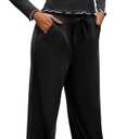 Gargenwed Women's Two-Piece Lounge Set, Long Sleeve Top and Wide Leg Pants with Pocket Casual Comfort Outfit (X-Large, Black)